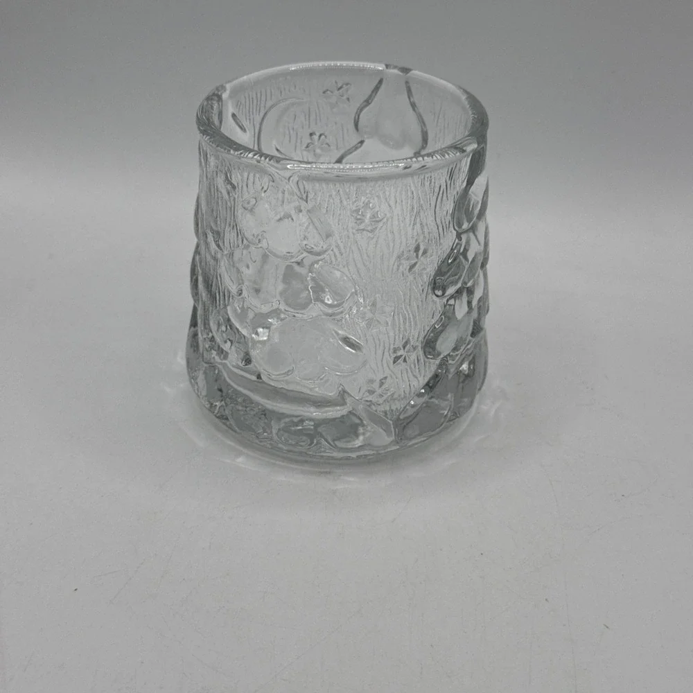 VTG Kig Indonesia Candle‎ Votive Holder Embossed Christmas Tree  Clear Glass